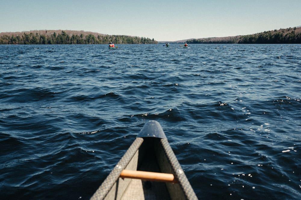 A canoe on a lake in Algonquin Park